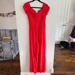 Guess Los Angeles Coral Smocked Wide-Leg Jumpsuit